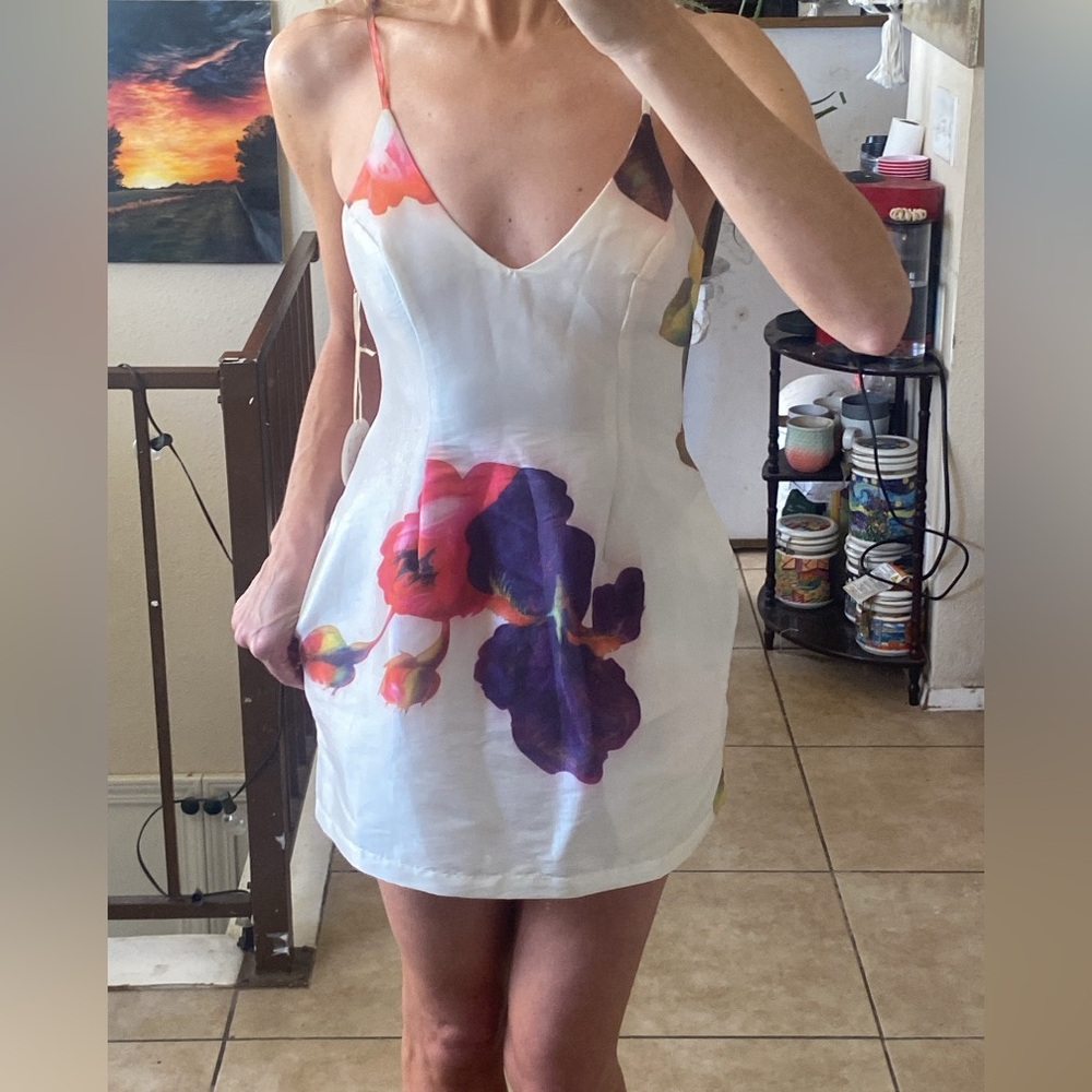 Luxxel Akira Ivory White Floral Mini Formal Dress
